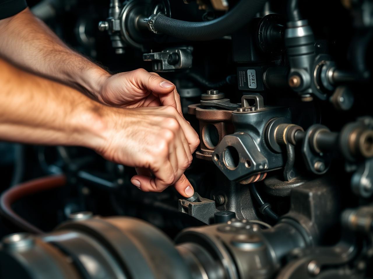 Mechanic working on diesel engine